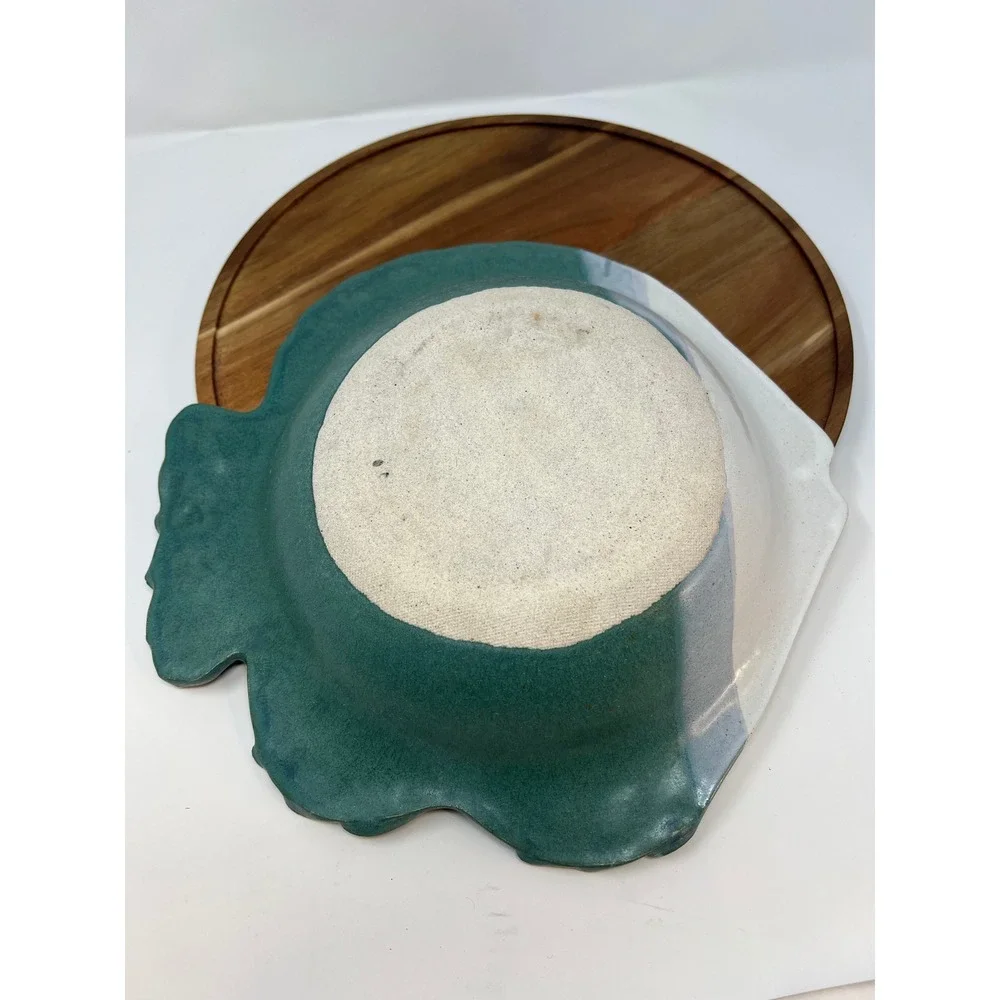 Ceramic Fish Shaped Serving Dish Deep Green White Glaze Ocean‎ Coastal